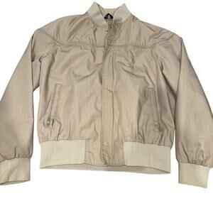 Long Sleeve Jacket Size Men L Windbreaker Tan Lined Double Pockets Zip Up VTG